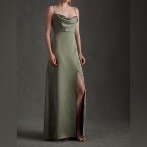 BHLDN Remy Cowl-Neck Faux-Wrap Dress in Moss